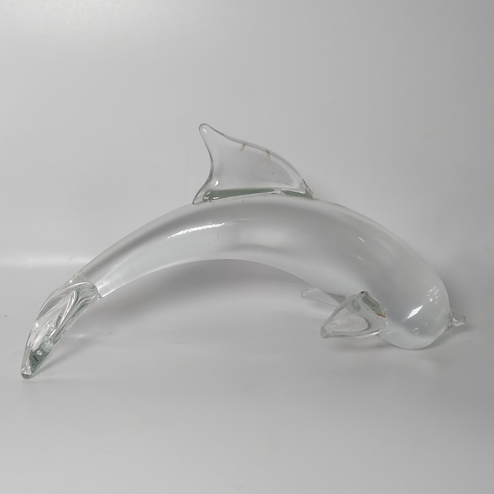 Clear Glass Handblown Dolphin/Porous 8"L x 4.5" T Nautical Décor Gift Idea